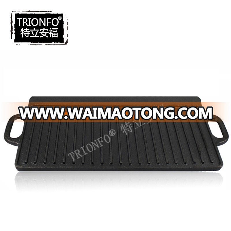 Black non-stick pre-seasoned cast iron double burner BBQ grills